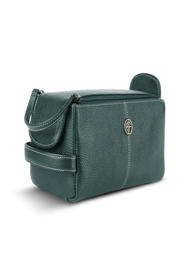 Hammonds Flycatcher Genuine Leather Toiletry Bag for Men and Women - Travel Organizer Pouch, Shaving Kit Bag for Men, Cosmetic Organizer Bag, Toiletry Pouch for Men with Multiple Pockets - Green - Image 1